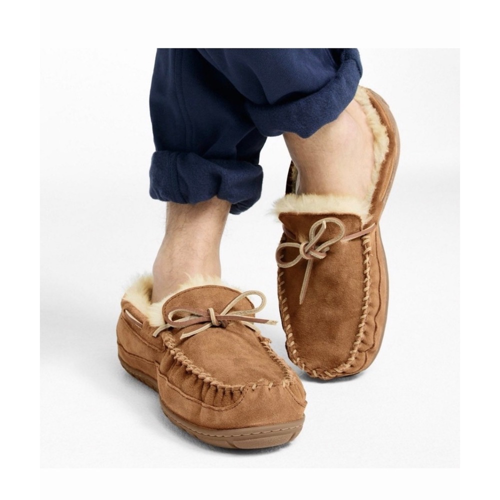 L.L.Bean Wicked Good Moccasin Mens Size 7‎ Brown Shearling Suede Slippers